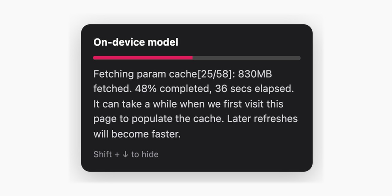 The on-device model panel showing the download progress of the model