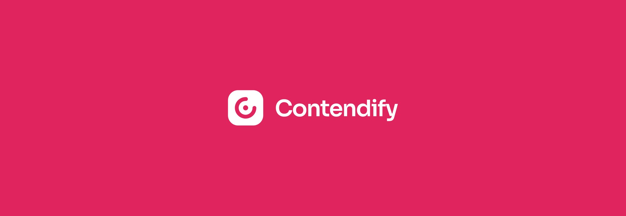 The Contendify logo in white on its pink brand color